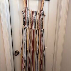 Justify Asymmetrical Dress with Stripes in Red, Yellow, and Black